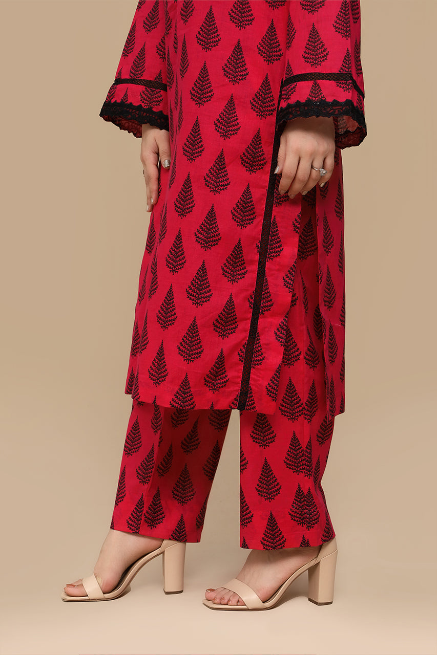 Grace in Bloom – Red Floral Kurti with Embellished 2 Piece