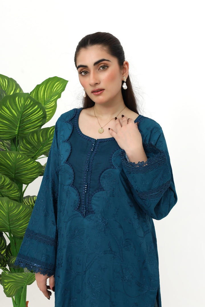 Teal Embroidered 3-Piece Suit with Dupatta