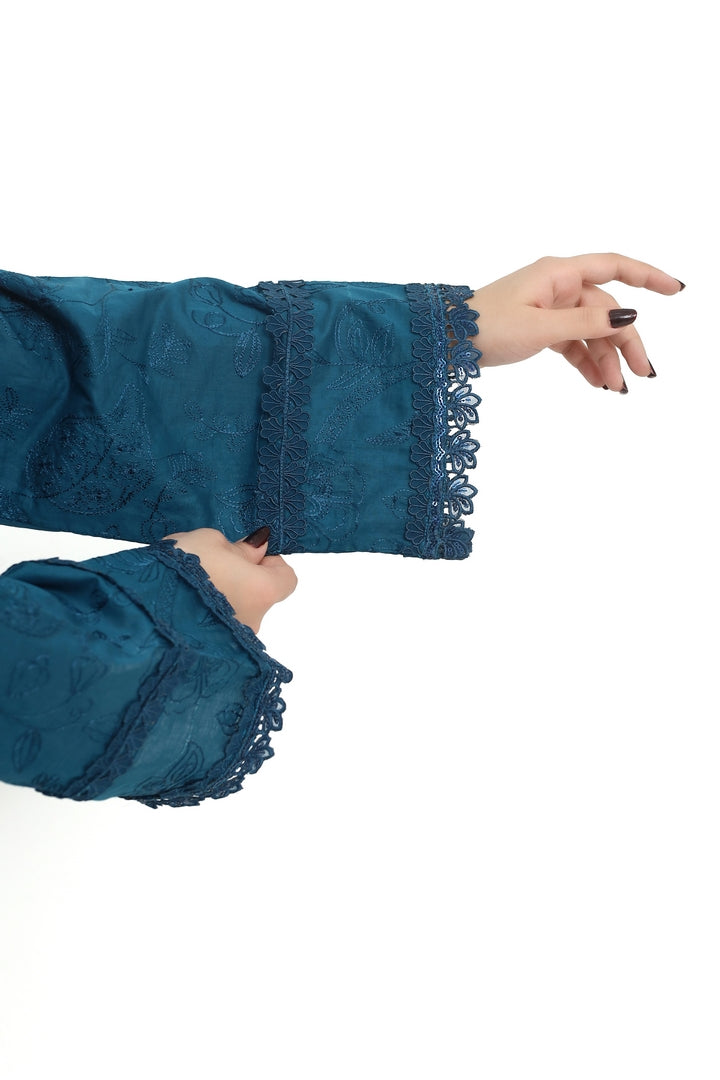 Teal Embroidered 3-Piece Suit with Dupatta