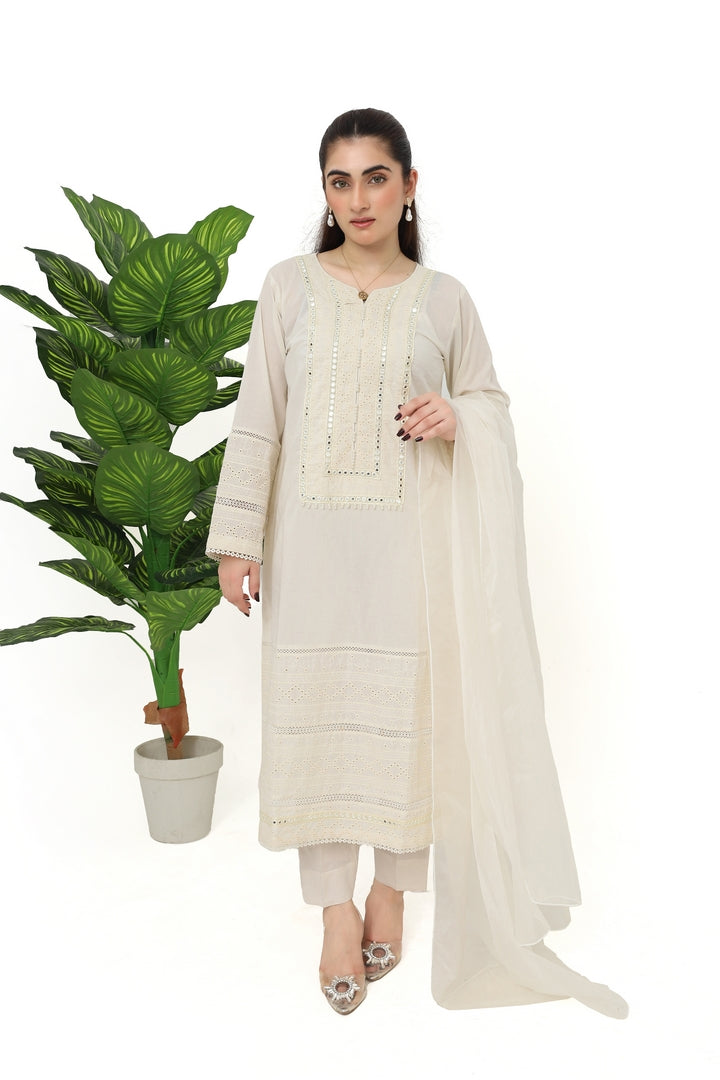 Elegant White Embroidered 3-Piece Suit