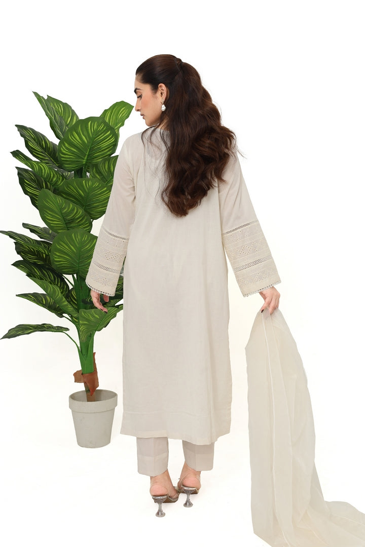 Elegant White Embroidered 3-Piece Suit